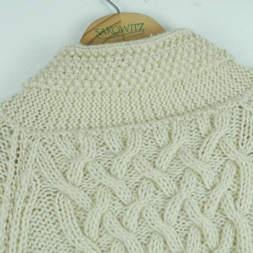 Vintage Women's M L Fisherman Cardigan Sweater Chunky Knit Wool Preppy Nautical - Picture 11 of 11